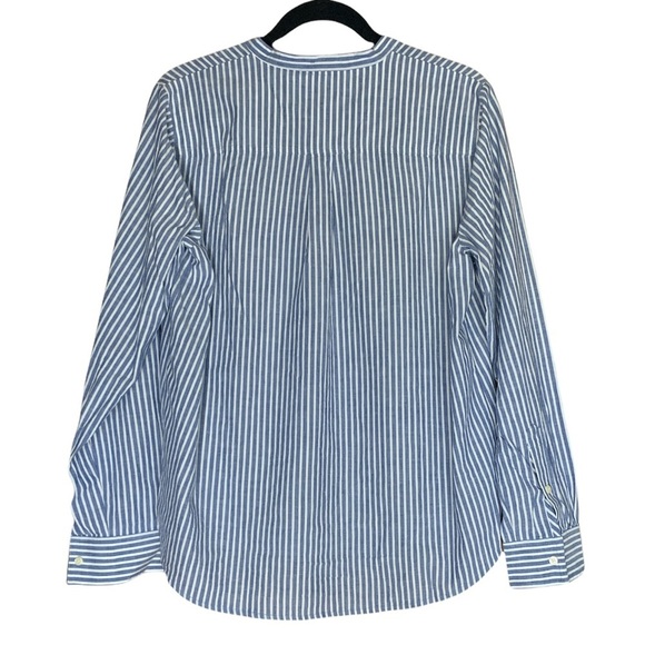 J. Crew Striped Lace-Up Long Sleeve Blouse Blue White Casual Linen Blend Sz M - Picture 3 of 6